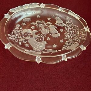 NWOT Charming Glass Platter with Angel Motif